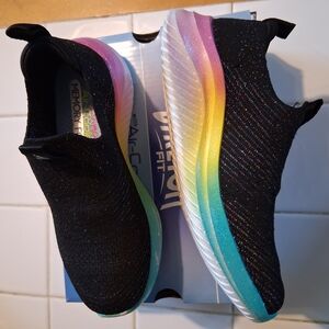 Skechers Pink and Black Slip-On Sneakers with Knitted Upper